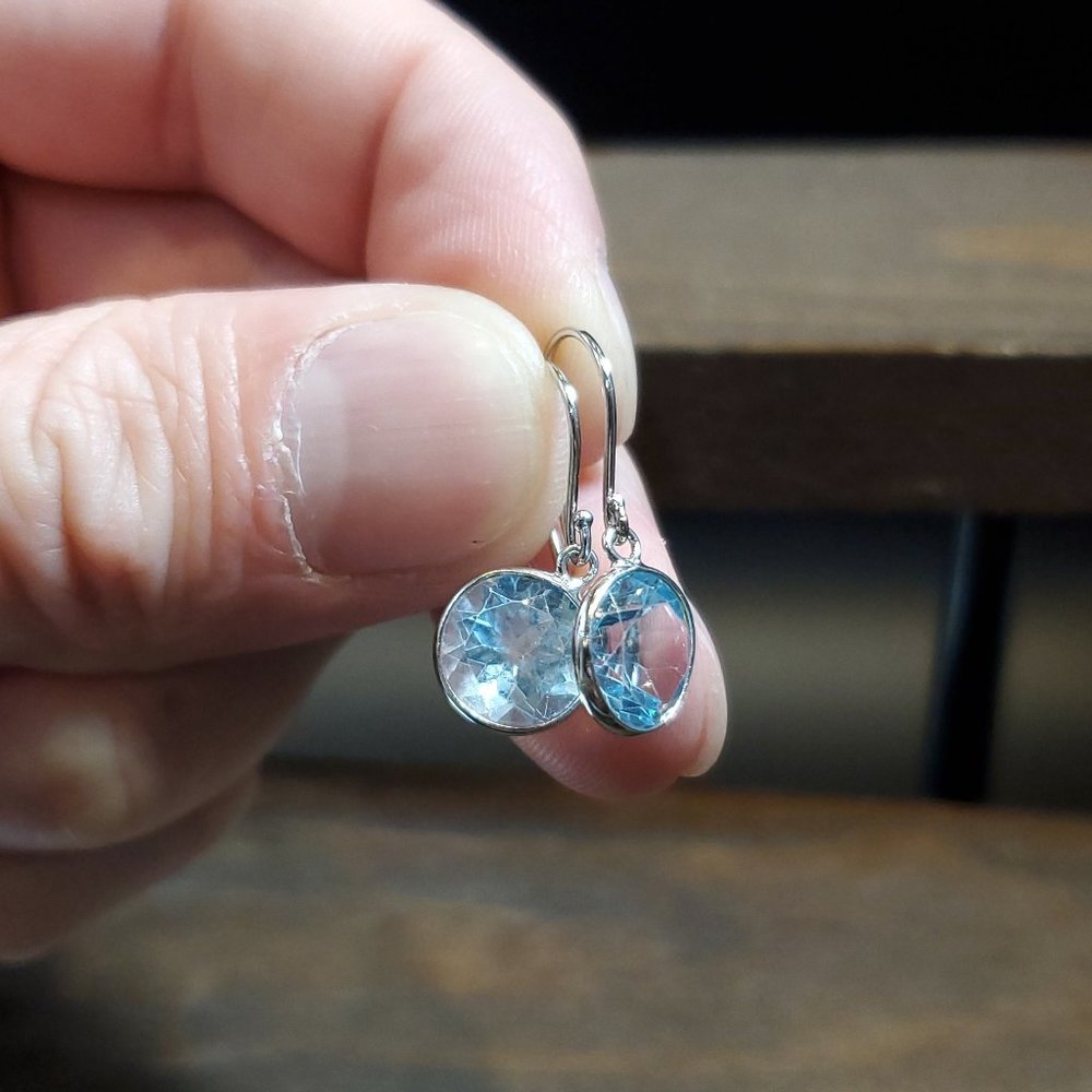 Sterling Silver Cute Round Blue Topaz Gem Earrings